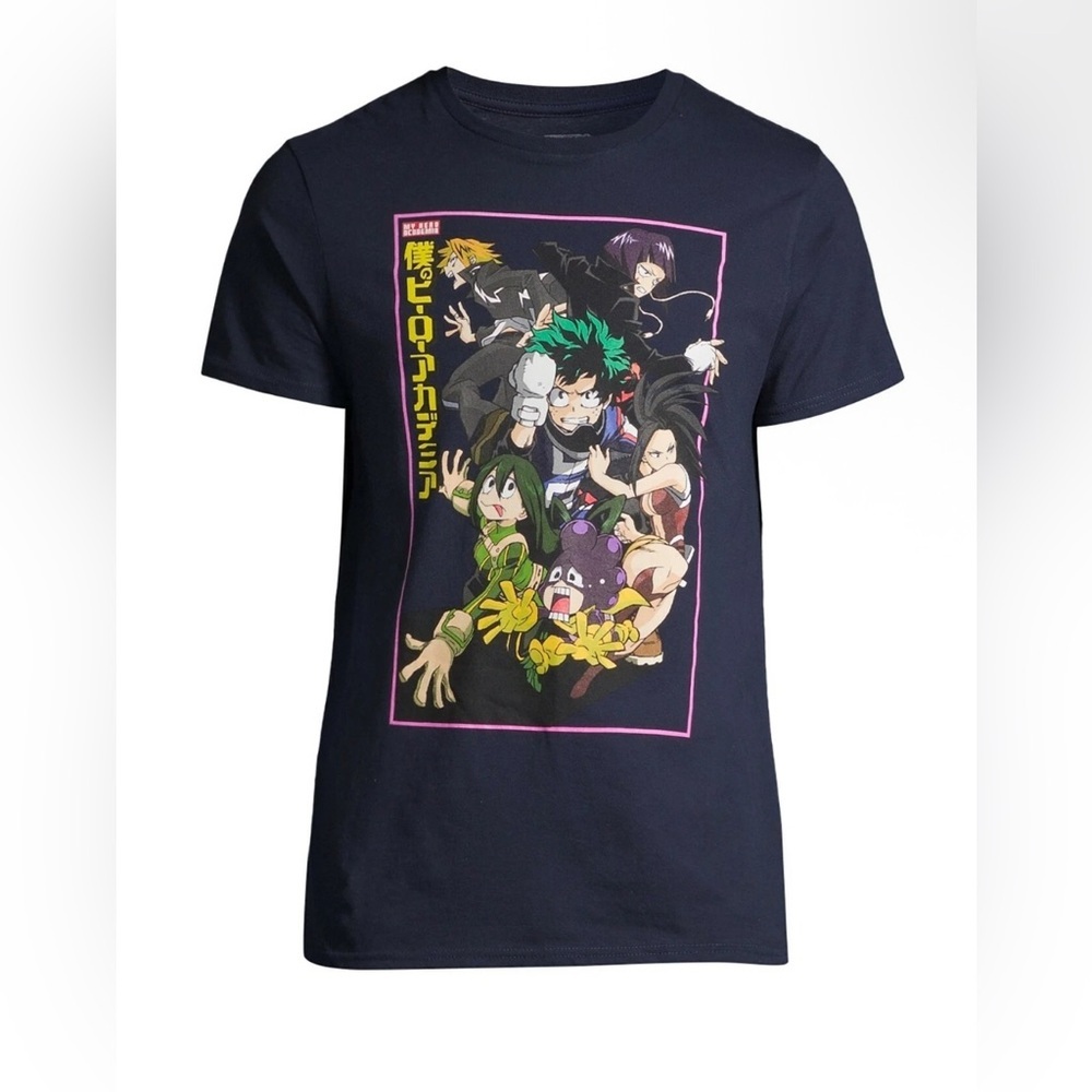 Mens shirt My Hero Academia Cast & Action Shot Graphic T-shirt Size‎ L Navy